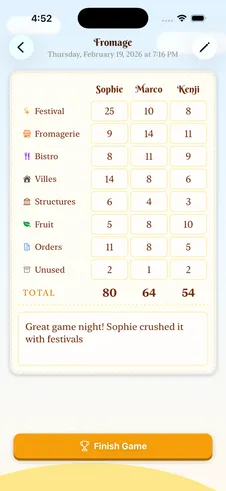 Scoresheet grid with 3 players and venue categories